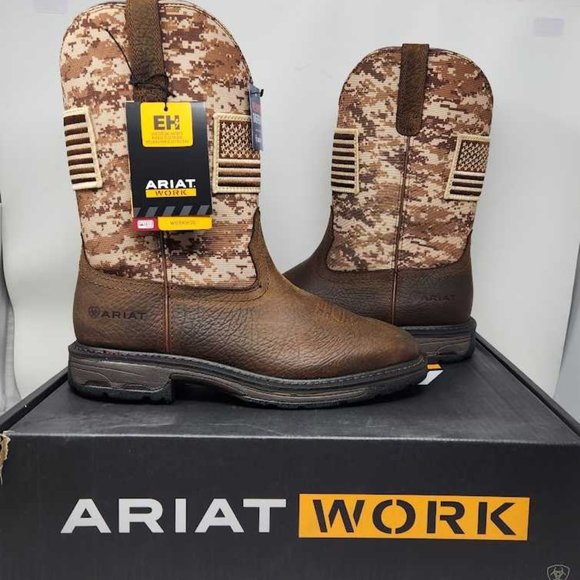 Ariat Shoes Mens 15 Ee Ariat Workhog Patriot Western Work Camo Flag Cowboy Boots Wide Fit